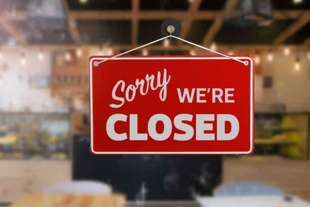 Red and White closed sign. (Sorry we are closed)