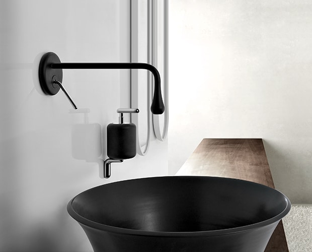 Gessi Goccia Wall Basin Mixer in matt black with Gessi Goccia matt black basin