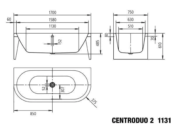 Kaldewei Meisterstucke Centro Duo 1 Left Freestanding Bath 1700x750mm - Image 2