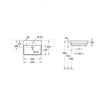 Villeroy & Boch Avento 550 Semi Recessed Basin - Image 2