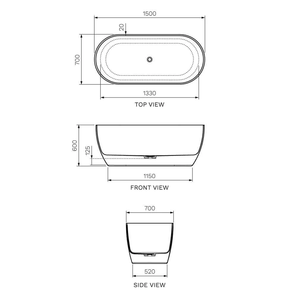 Parisi Elli 1500 Freestanding Acrylic Bath - Image 2