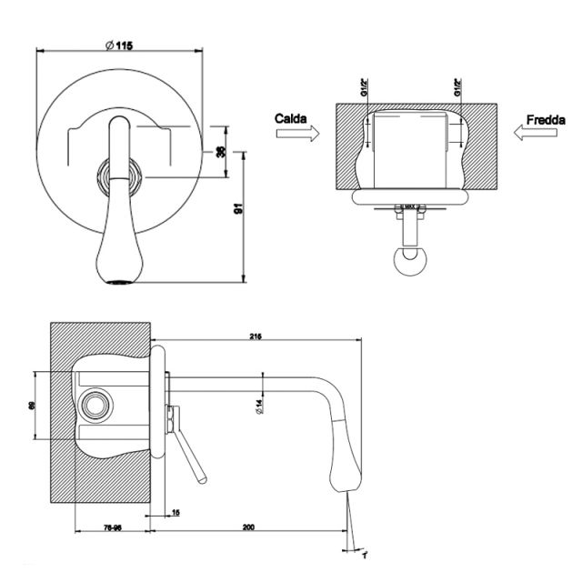 Gessi Goccia Wall Basin Mixer and 200mm Spout - Image 2