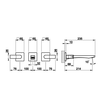 Gessi Rilievo Three Hole Wall Basin Mixer with Spout - Image 2