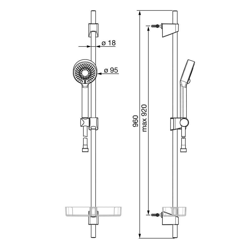 Hansa EcoJet Neu Trio 95/900 Shower Rail Set Matte Black - Image 2