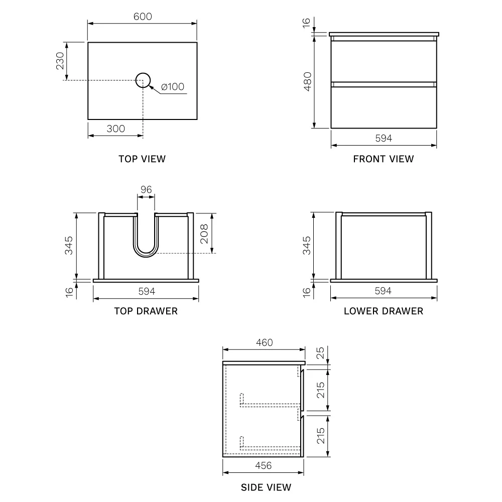 Parisi Pure Bianco 600 Wall Cabinet with Crystal Solid Surface Top - Image 2