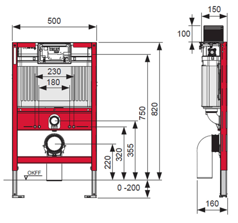 Tece 820mm Low Level In-wall Toilet Cistern and Frame - Image 3