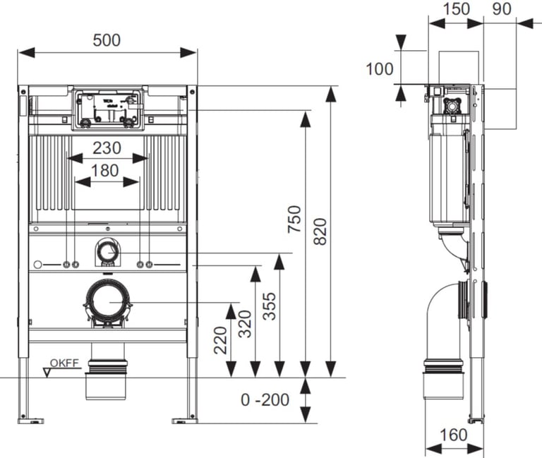 Tece 820mm Low Level In-wall Toilet Cistern and Frame - Image 2