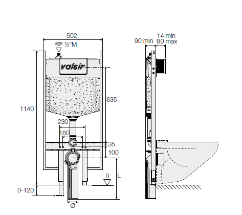 Valsir Tropea S Inwall Cistern with Frame (Pneumatic) - Image 2