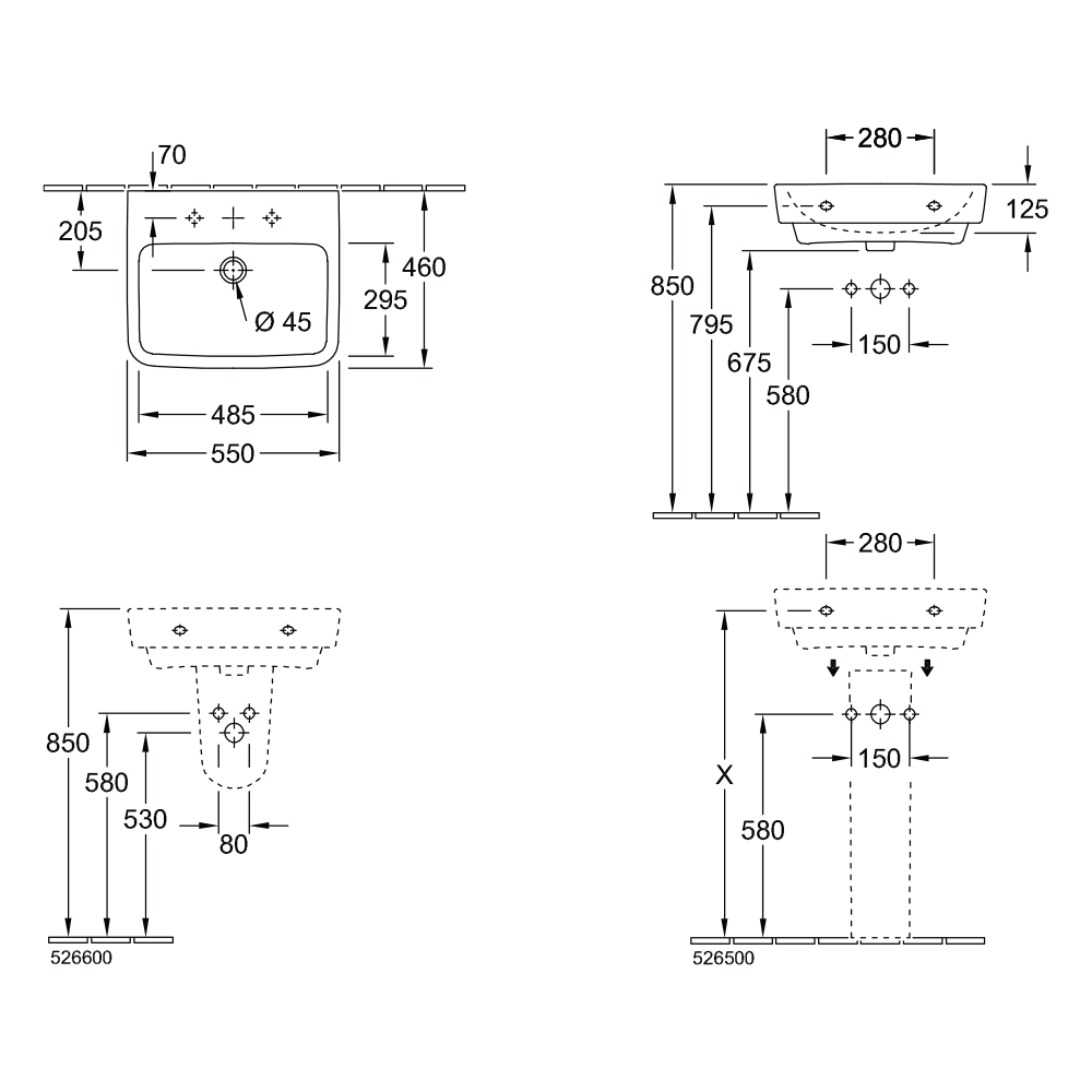Villeroy & Boch O.Novo 2.0 550 Wall Basin - Image 2