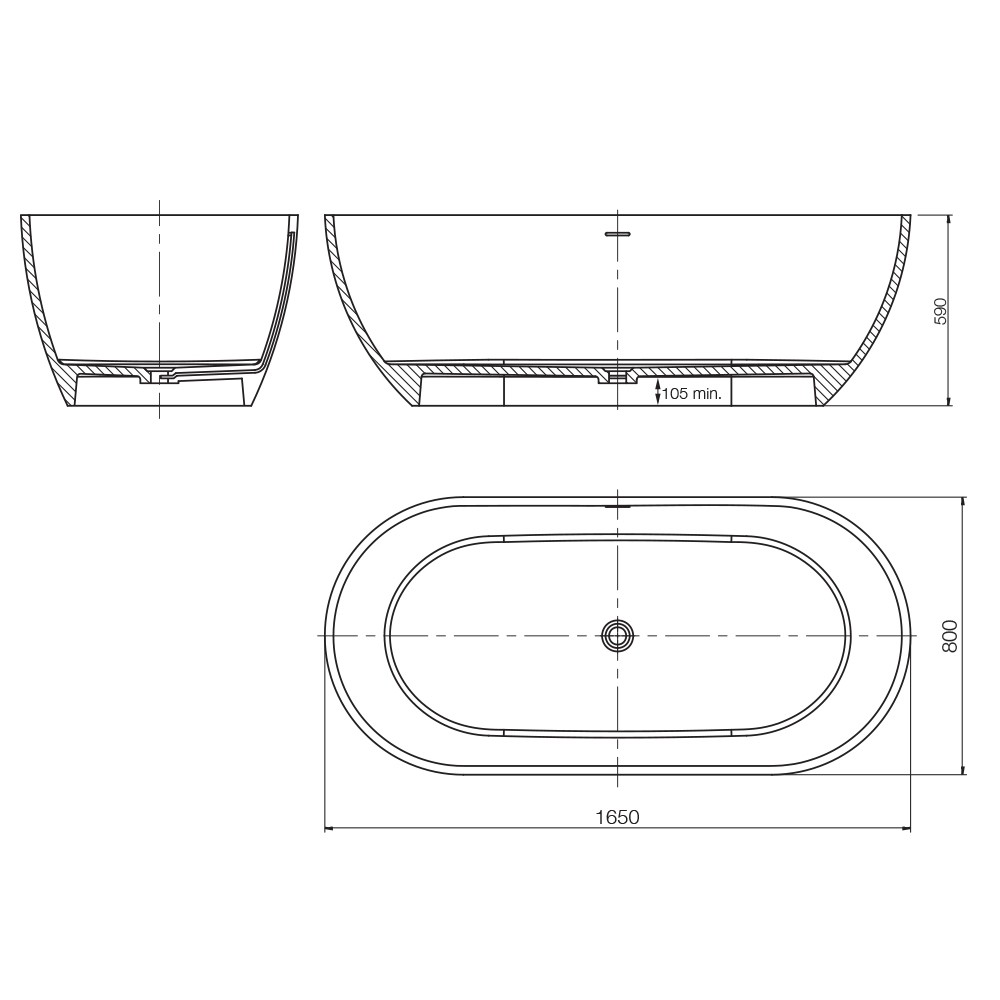 Arcisan Synergii 1650 Acrylic Freestanding Bath - Matte White - Image 2
