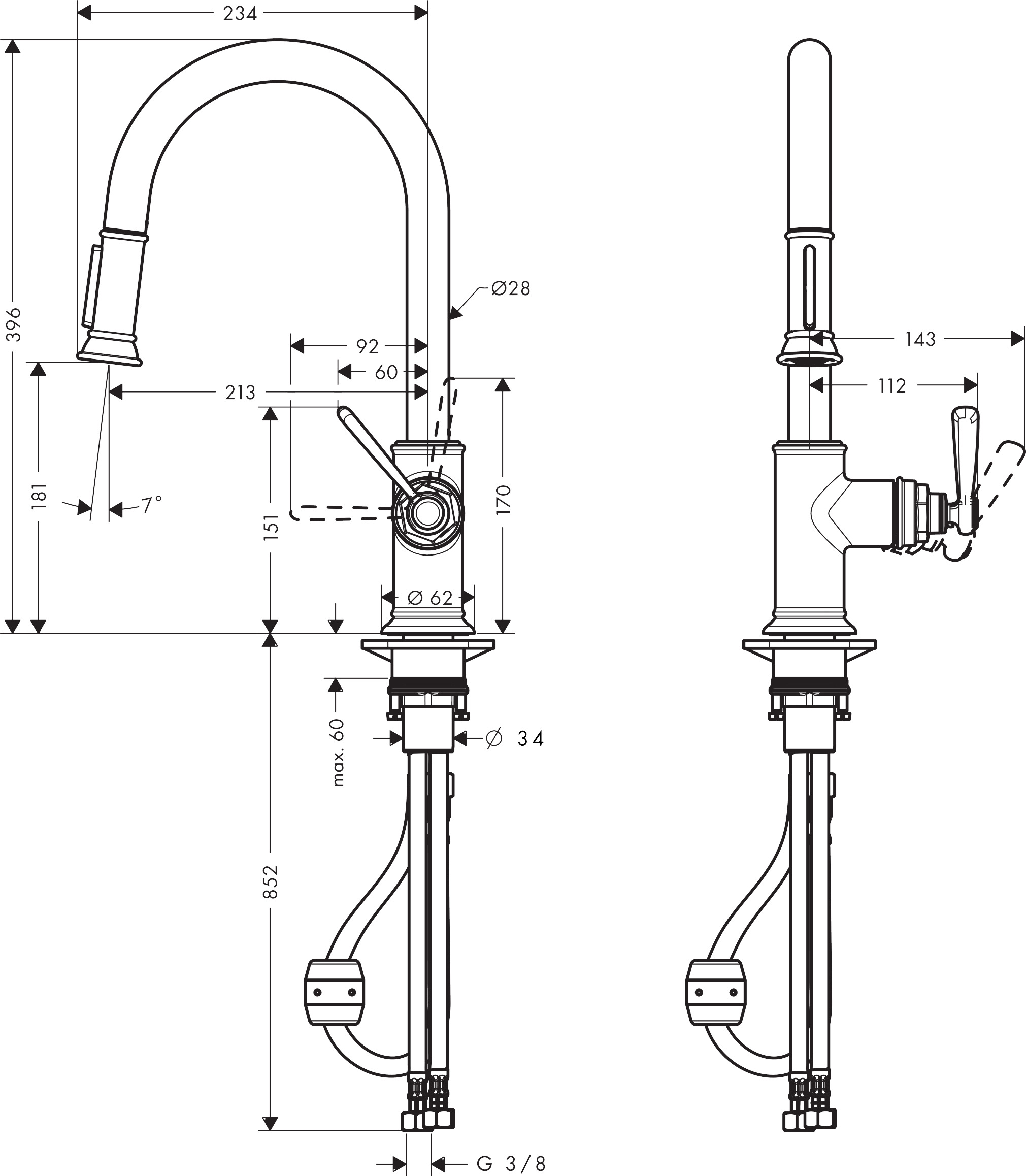 Axor Montreux 180 Kitchen Mixer with Pullout Spray - Image 2