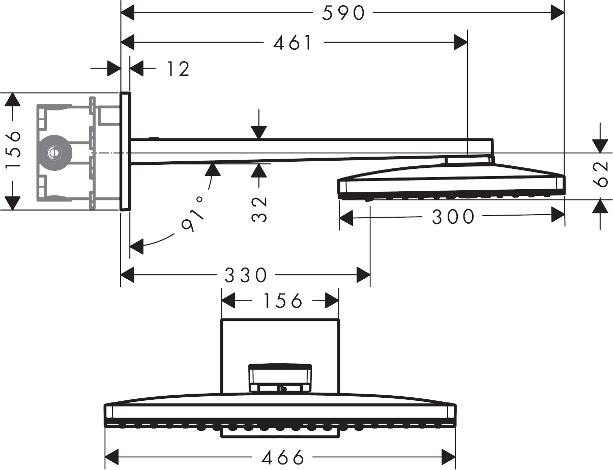 Axor Showersolutions Overhead shower 460/300 3jet with shower arm and softcube escutcheon - Image 2