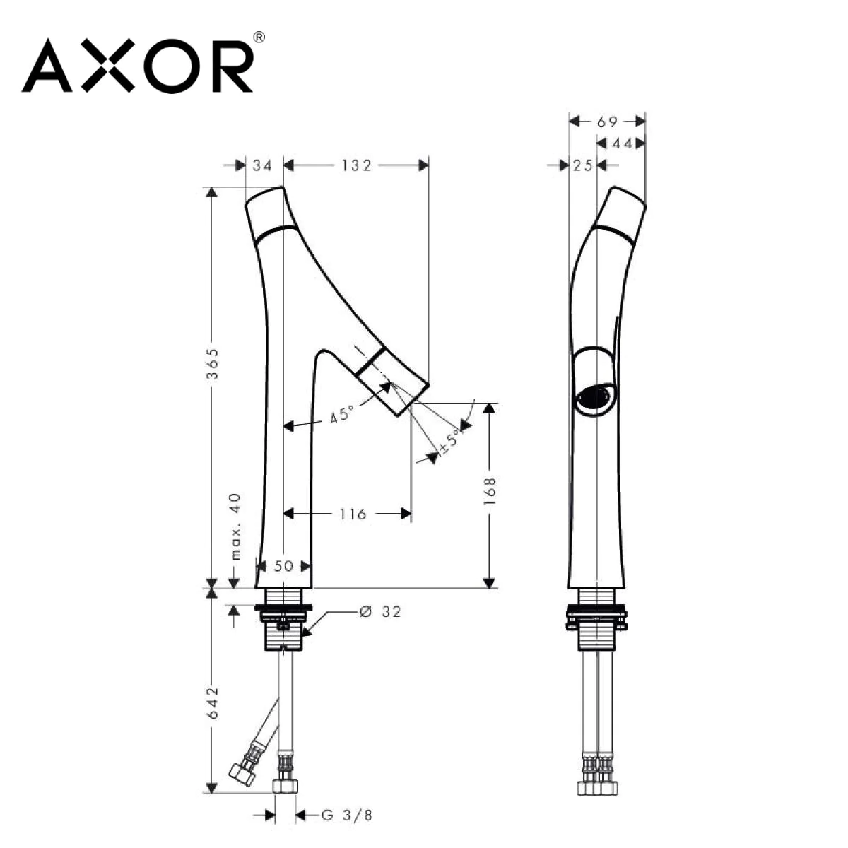 Axor Starck Organic 2 Handle 170 Basin Mixer - Image 3