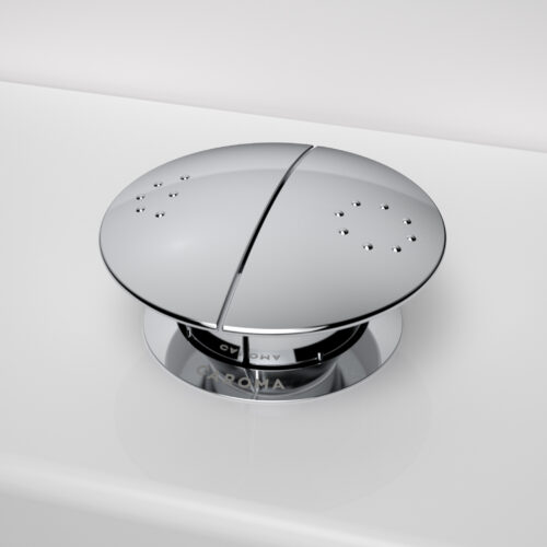 Caroma Round Care Toilet Button | Chrome Accessibility Solution