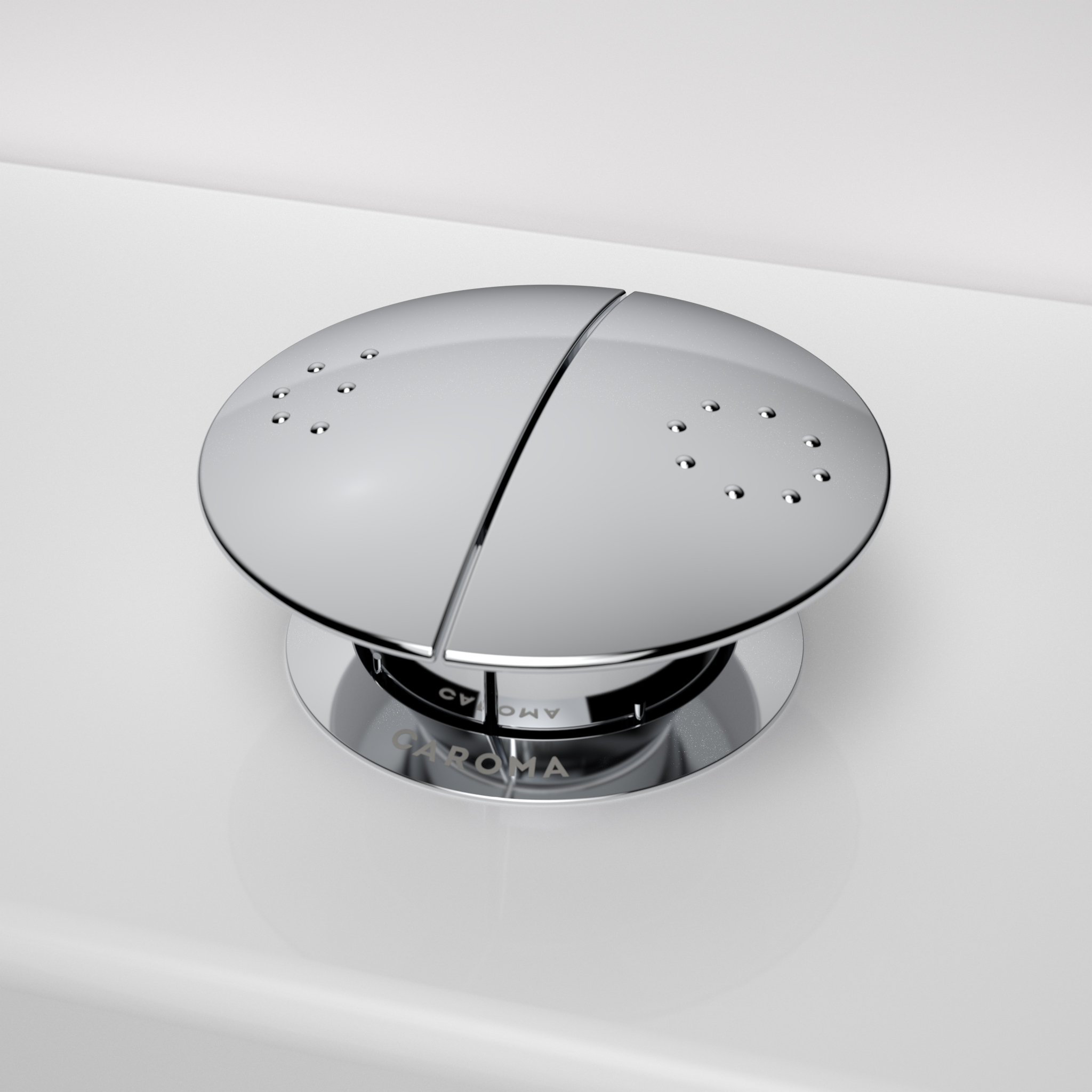 Caroma Round Care Toilet Button | Chrome Accessibility Solution