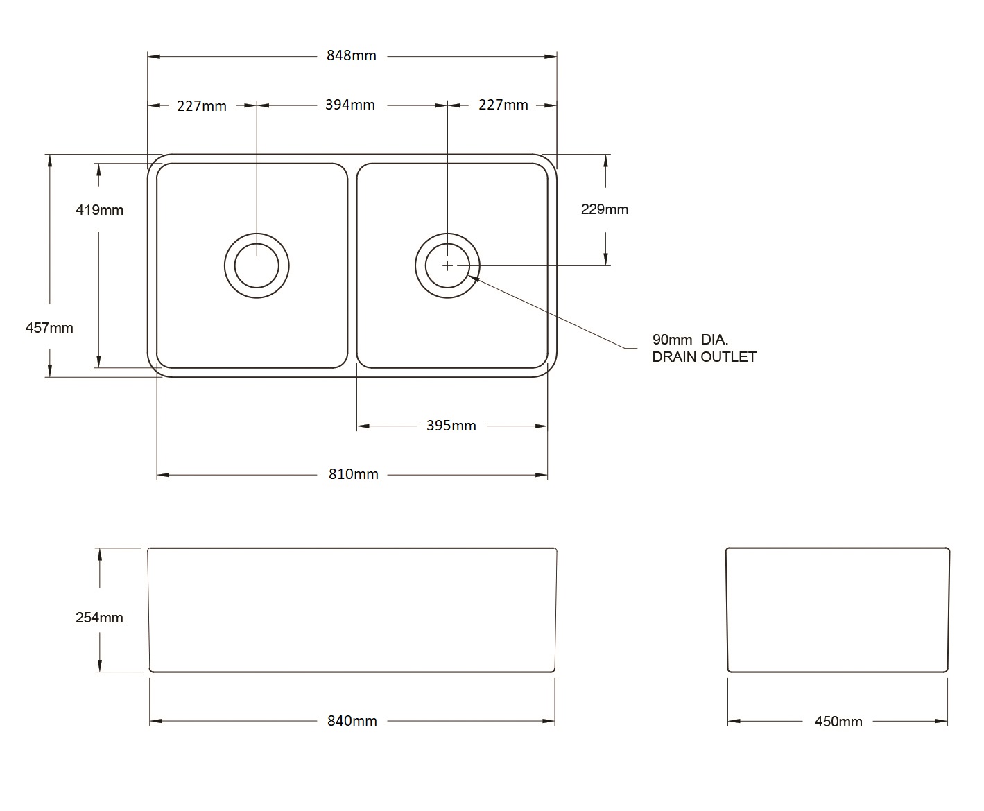 Turner Hastings Novi 85 Fireclay Double Butler Sink Gloss White - Image 3