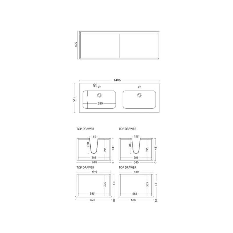 Parisi Iks 1400mm Wall Mounted Double Basin Bathroom Cabinet - Image 6