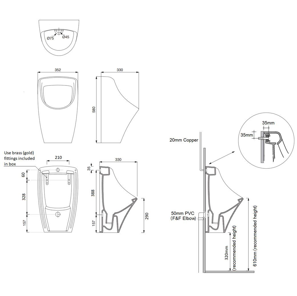 Turner Hastings Teide Ceramic Urinal - Back Inlet - Image 2