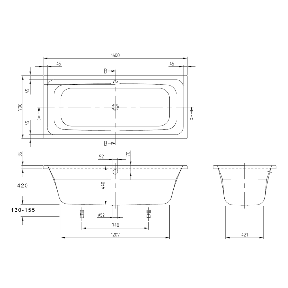 Villeroy and Boch 1600mm Targa Built In Acrylic Bath - Image 2