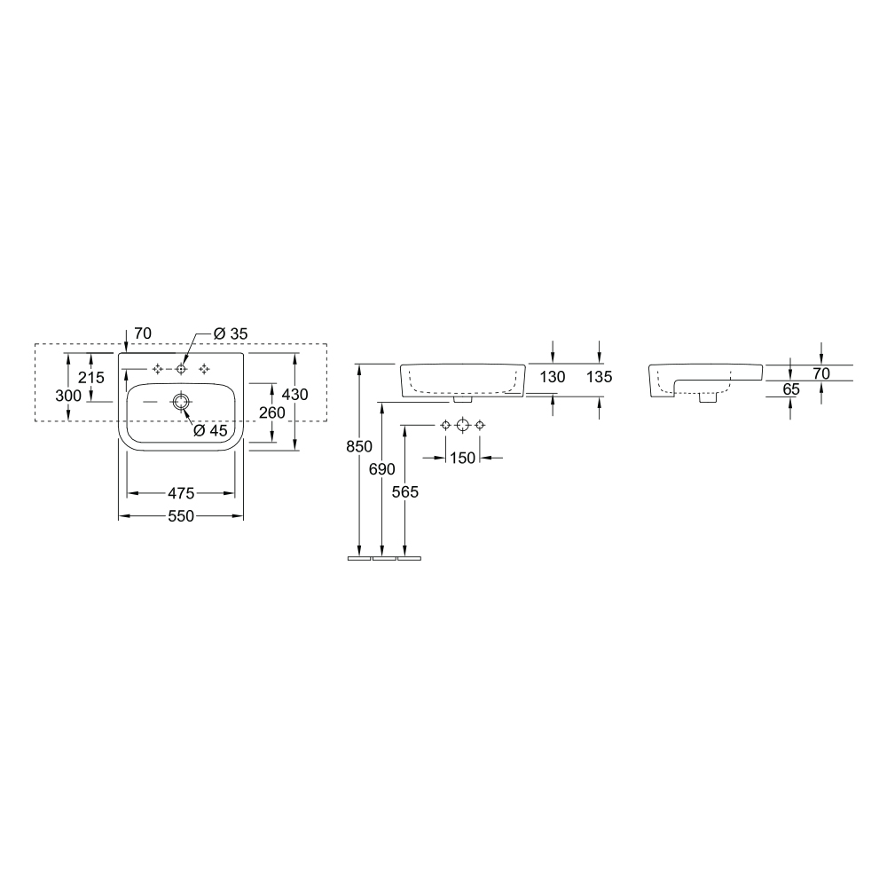 Villeroy and Boch Architectura 550 Semi-Recessed Basin - Image 2