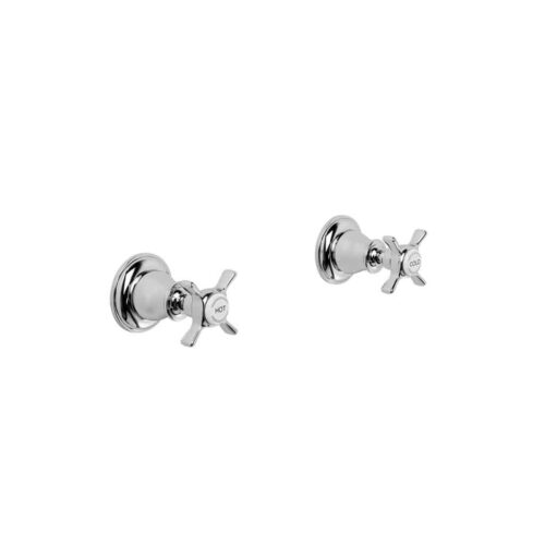 Brodware Neu England separate wall taps in Brushed Chrome — heritage bathroom tapware available at Sydney Tap & Bathroomware, Mascot