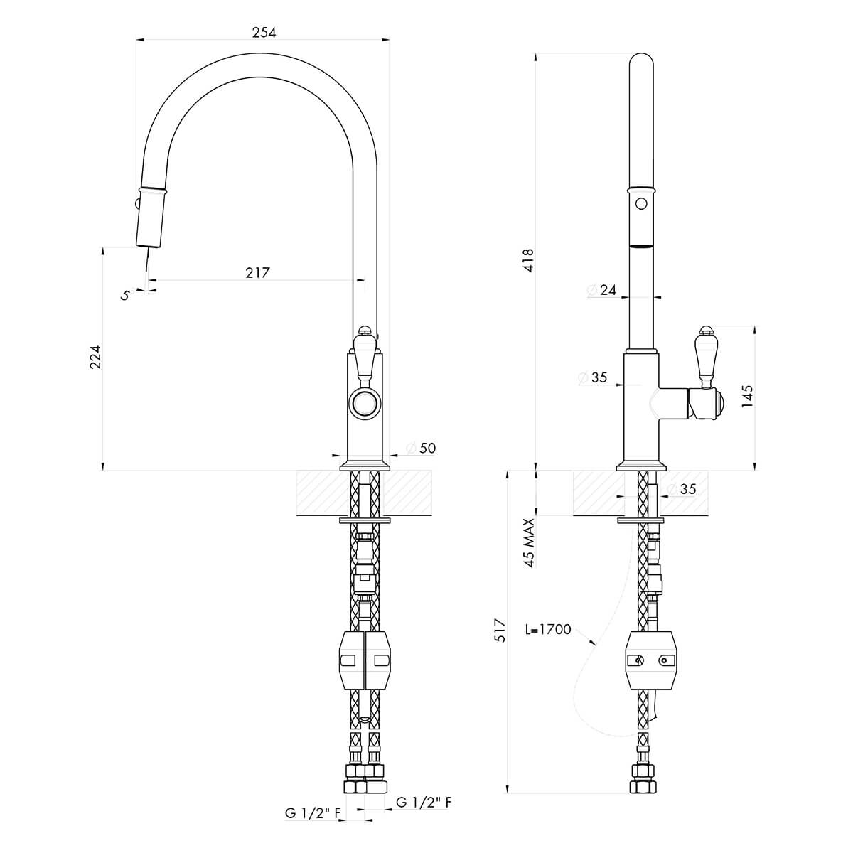 Turner Hastings Ludlow Pull Out Sink Mixer with Metal Lever - Image 2