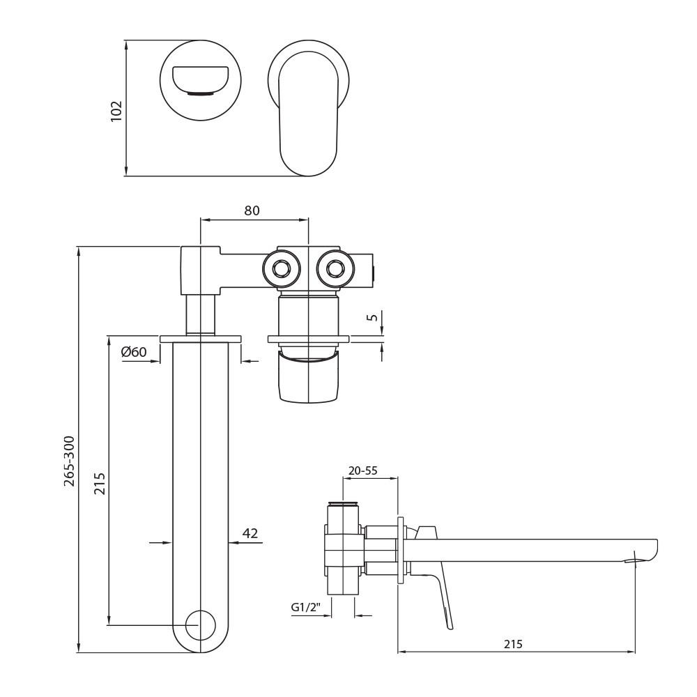 Zucchetti Nikko Wall Mounted Basin mixer - 225mm spout - Image 3