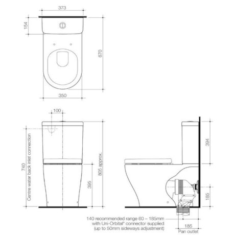Caroma Luna Wall Faced Toilet Suite - Back Entry - Image 3