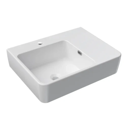 Quasar 600mm Wall Mounted Basin with Right Hand Shelf (Left Bowl)