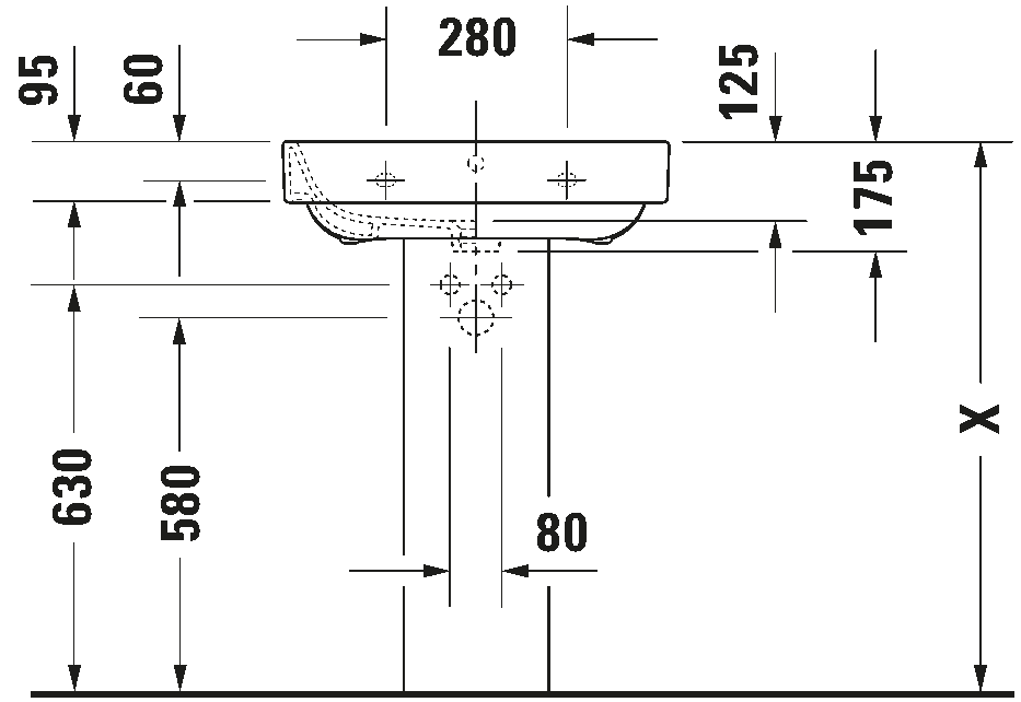Duravit Happy D.2 Wall Basin 600mm with overflow 1 Tap Hole - Image 2