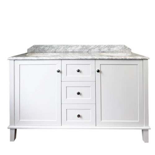 Turner Hastings Coventry 150 x 56 Double Bowl Satin White Vanity with Real Marble Top & Ceramic Undercounter Basins