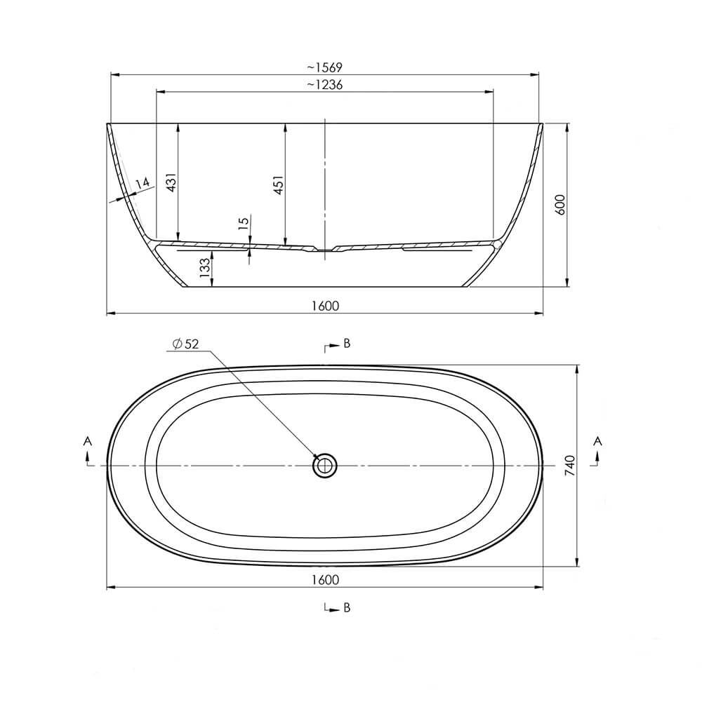 Turner Hastings Narva 160 x 74 MagnaCast Free Standing Bath - Image 3