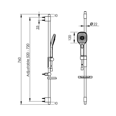 Hansa ActiveJet Trio 120/720 Square Shower Rail Set - Image 2