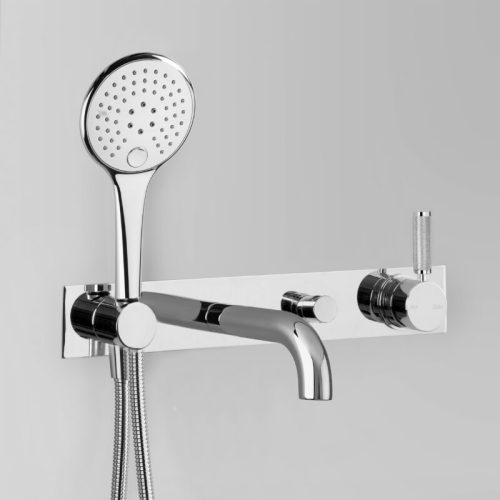 Astra Walker Icon + Lever Knurled Wall Set with Multi-Function Hand Shower, Diverter & Mixer on Backplate