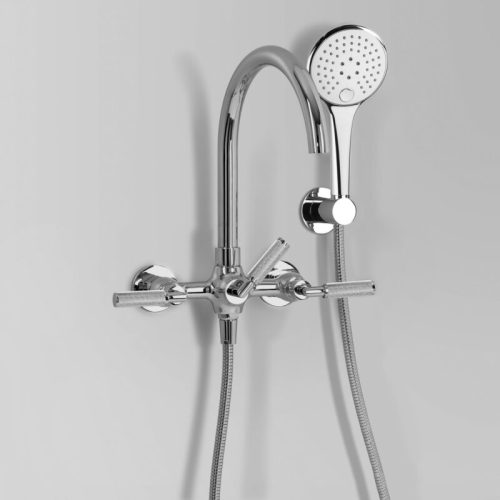 Astra Walker Icon + Lever Knurled Bath Mixer with Multi-function Hand Shower Wall Mount