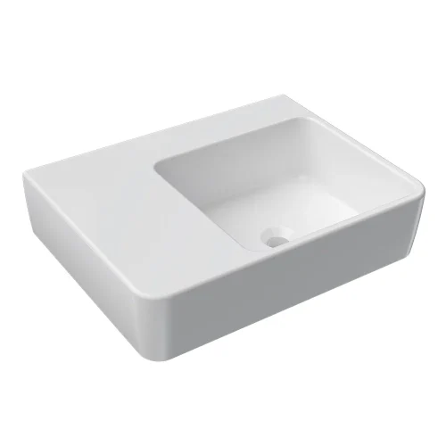 Parisi Quasar 600mm Wall Mounted Basin with Left Shelf (Right Bowl)
