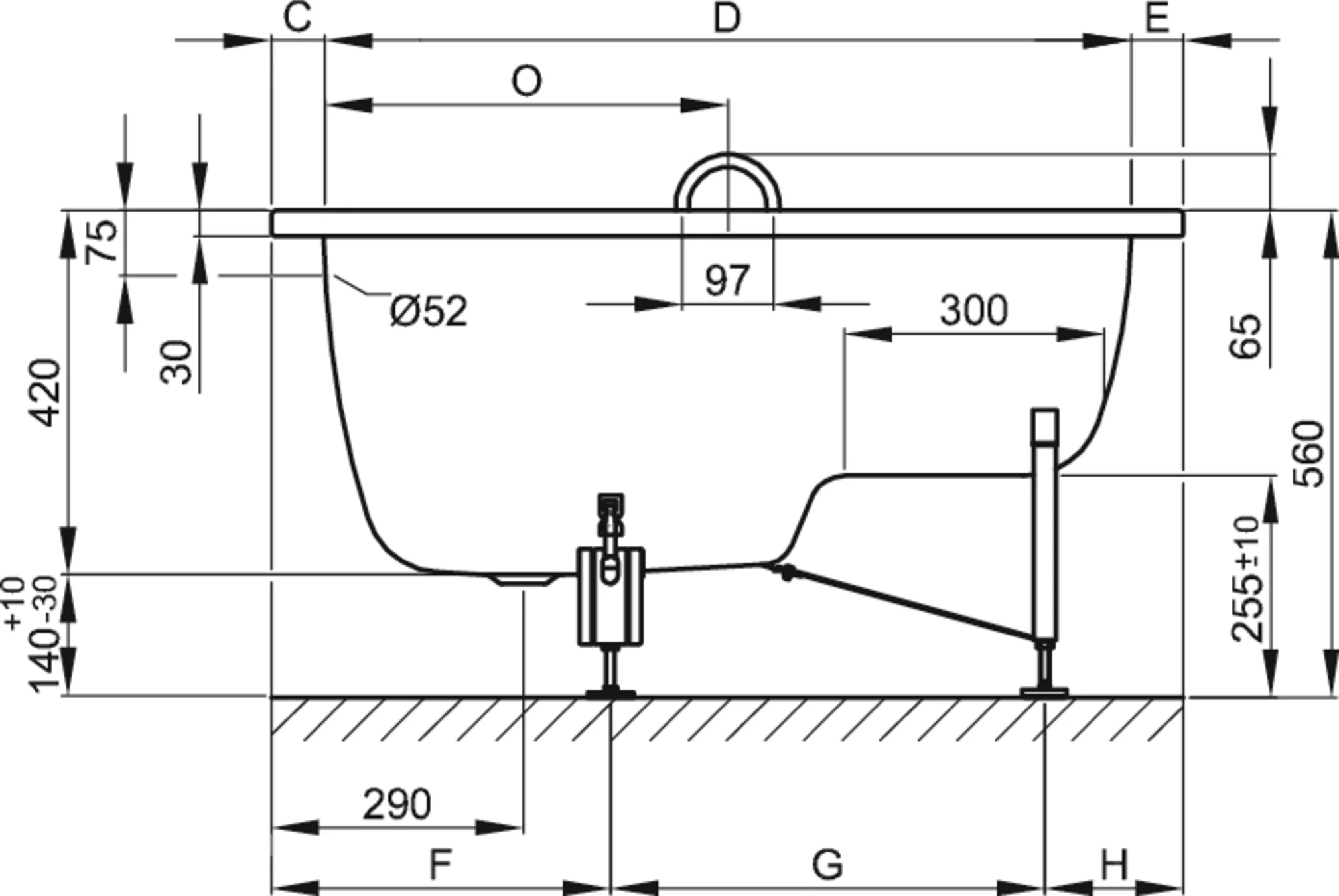 BetteStep 1180mm Built In Steel Enamel Bath - Image 2